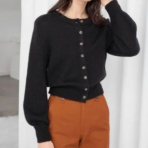 & Other Stories Black Cropped Wool Blend Cardigan in Small